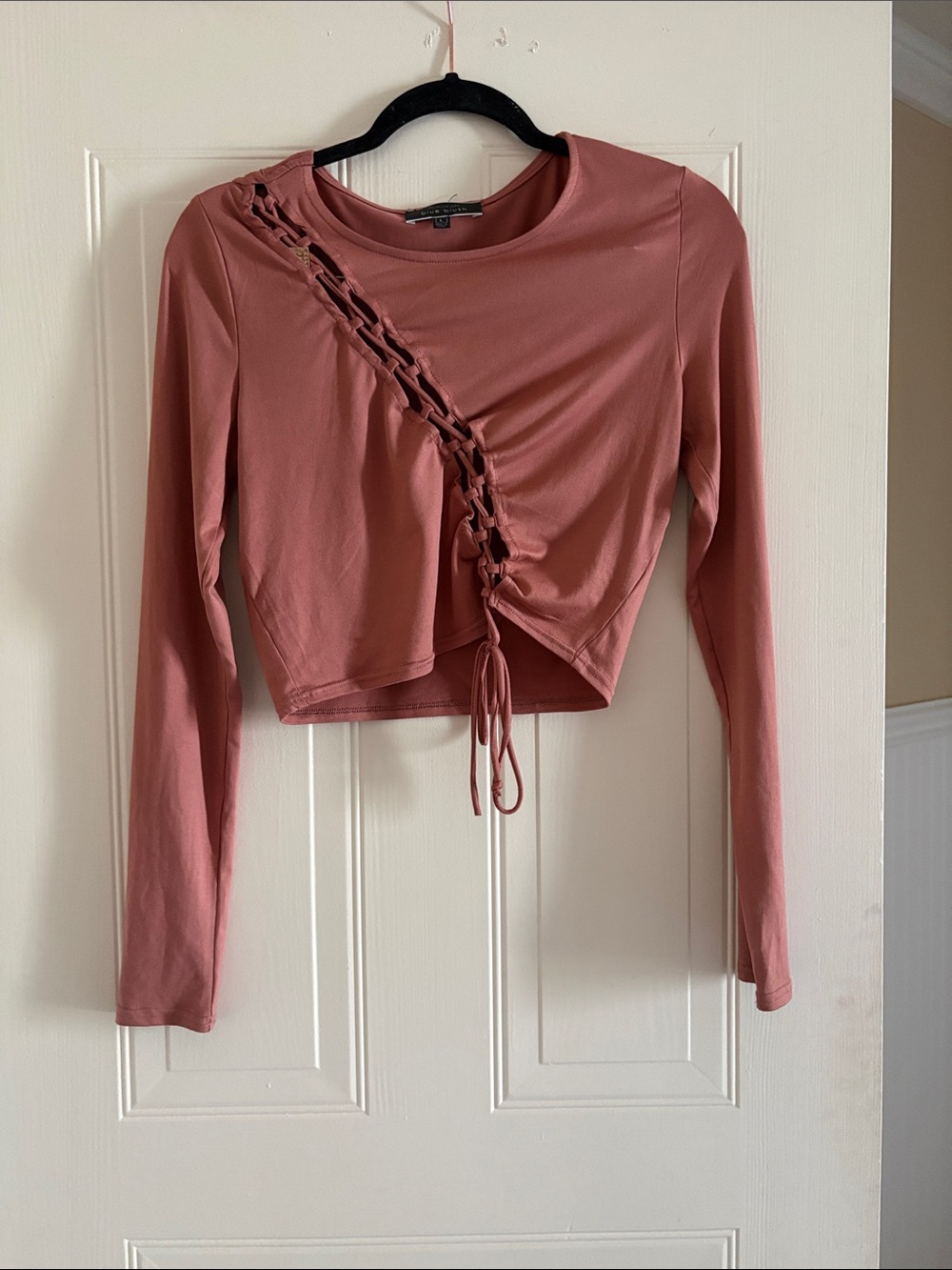 Blue Blush Dusty Rose Lace-Up Long Sleeve Crop Top